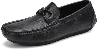 Generic Loafers for Men Round Toe Stitching Details PU Bow Flexible Anti-Slip Flat Heel Party Fashion Slip-on(8.5 UK) Black