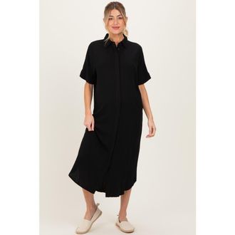 Pinkblush Button Down Midi Shirt Dress in Black at Nordstrom, Size Small