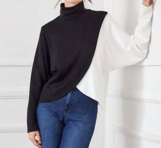 Karen Kane Brio Crossover Colorblock Sweater In Black And Ivory