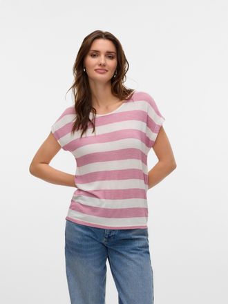 Vero Moda Kurzarmshirt VERO MODA VMWIDE STRIPE SL TOP GA JRS NOOS, Damen, Gr. S, weiss (nostalgia rose stripes:snow wei&szlig;), Jersey, Obermaterial: 96% Viskose, 4%