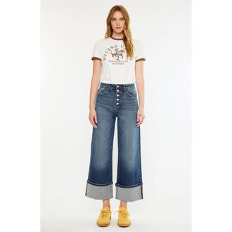 Kancan Collie Ultra High Rise Cropped Wide Leg Jeans in Dark Wash at Nordstrom, Size 31