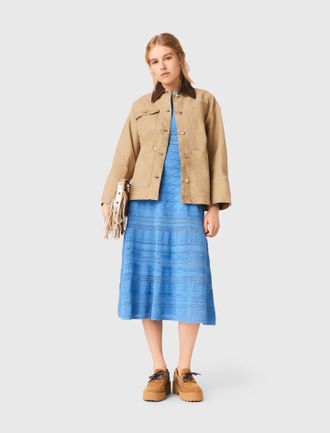 Maje Denim Jacket With Pleated Back - Beige - Maje
