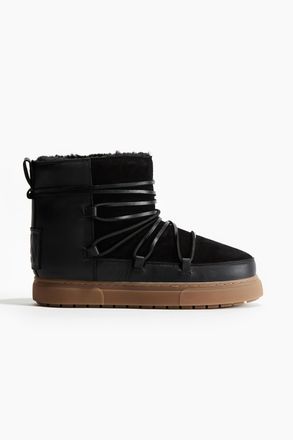 H&M Warm gef&uuml;tterte Lederboots - Schwarz