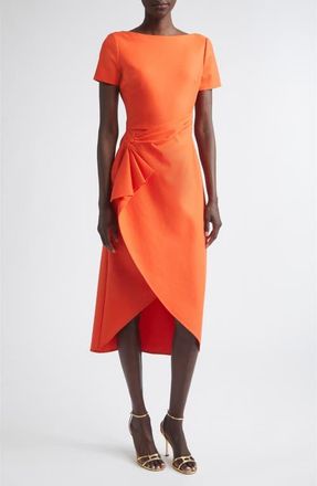 Oscar De La Renta Short Sleeve Draped Waist Stretch Virgin Wool Blend Day Dress in Paprika at Nordstrom, Size 10