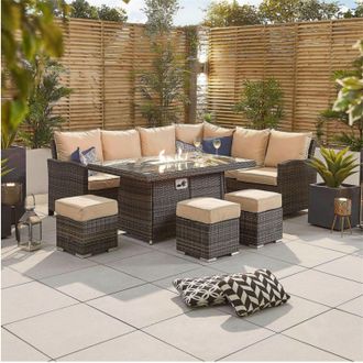 Direct Wicker 7 Seater Outdoor Garden Rattan Corner Sofa Set with Fire Pit Table, Brown | Size: 4 Pack