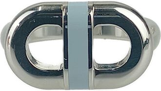 Hermès Silver Blue Lin Lacquer Metal Stainless Steel Band Ring (Pre-Owned)