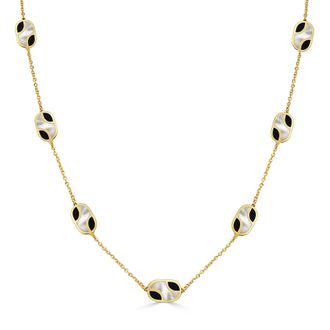 Italian Gold, Inc 14K Yellow Gold Designer Necklace - Mother of Pearl & Onyx