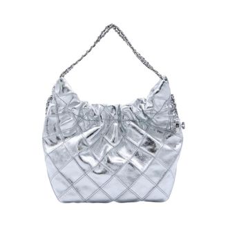 Tory Burch Fleming Metallic Mini Hobo Bag - female - Tory Burch - Shoulder Bags - Gray - ONE SIZE - Bags