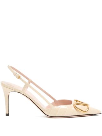 Valentino Garavani Vlogo crocodile effect slingback pumps - Neutrals
