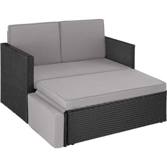 TecTake Sof&aacute; de rat&aacute;n para 2 personas resistente a la intemperie, negro/gris