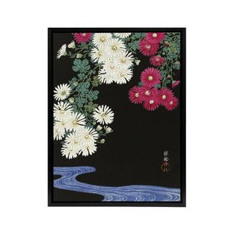 Artery8 Chrysanthemums & Running Water Framed Canvas Wall Art Print Koson in Pink | Size: W24 x H32