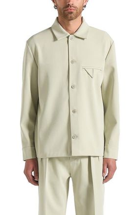Mani&egrave;re De Voir Leo Hatched Tailored Overshirt in Sage at Nordstrom, Size X-Large