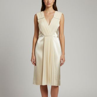 Christopher Kane Cream Satin And Chiffon Draped V-Neck Dress
