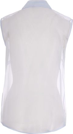 P.A.R.O.S.H. Womens Sheer Ruched Shirt Sky Blue Silk