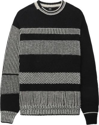 Yohji Yamamoto striped panelled sweater - women - Virgin Wool/Polyamide/Cotton/Acrylic/Mohair - 2 - Black
