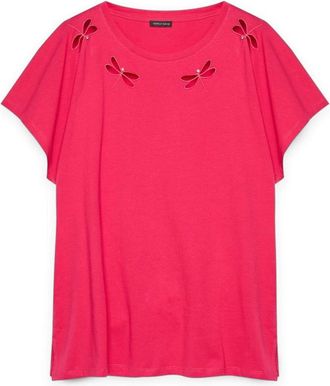 Fiorella Rubino T-shirt met libelledetail - Dames - T-shirts - Rood - S - Katoen - Tops