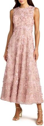 Mac Duggal Floral Embroidered High Neck Midi Dress in Rose at Nordstrom, Size 2