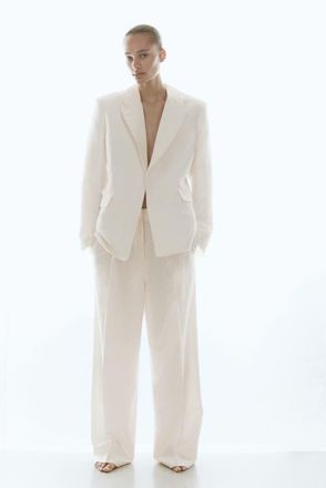 H&M Tailored Linen-blend Trousers in Cream at Nordstrom, Size 10