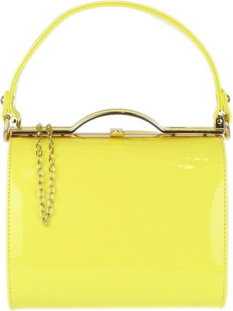 Girly HandBags Glossy Patent Faux Leather Clutch Bag Handle Closure Evening Handbag Medium Lemon