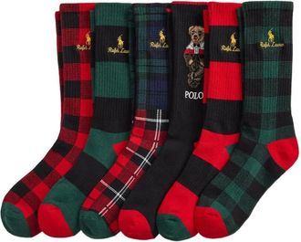 Ralph Lauren Socks Crew Multicolor Holiday Bear 6 Pack