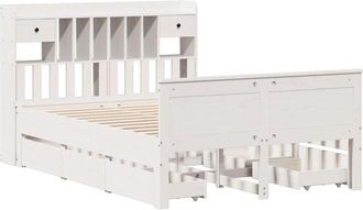 vidaXL Vidaxl - Cama Con Estanter&iacute;a Sin Colch&oacute;n Madera Maciza Blanca 140x190 Cm
