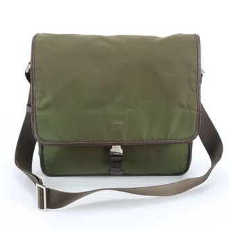 Prada Green Khaki Nylon Leather Messenger Bag Shoulder Bag (Pre-Owned)