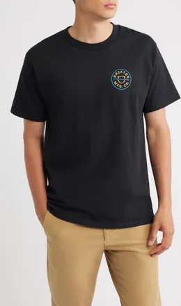 Brixton Crest Cotton Graphic T-Shirt in Black/copper/medium Blue at Nordstrom, Size X-Large