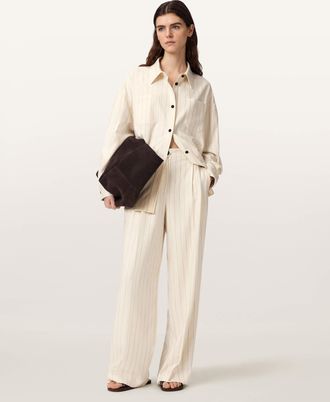 AllSaints Viscose Olga Wide Leg Pleated Trousers, Size: UK 14/US 10