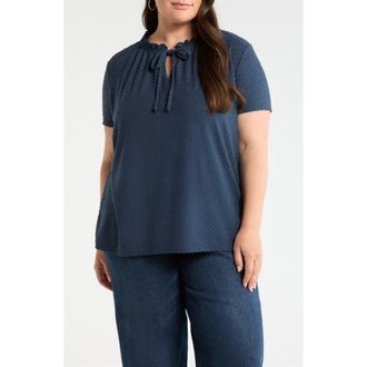 Loveappella Swiss Dot Top in Navy at Nordstrom, Size 3X