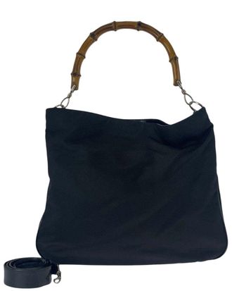 Gucci Black Canvas Bamboo Handbag (Authentic Pre-Loved)