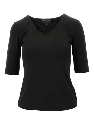 Emporio Armani scoop-neck T-shirt - women - Elastane/Viscose - L - Black