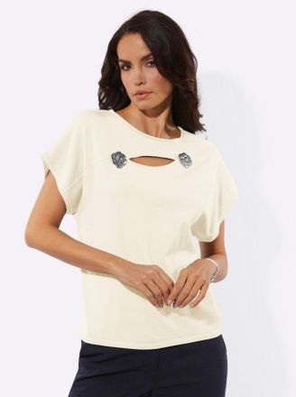 Cr&eacute;ation L Kurzarmpullover CREATION L Pullover, Damen, Gr. 36, champagner, 50% Viskose, 25% Polyester, 25% Polyamid, unifarben, Pullover Kurzarmpullover