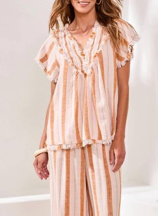 Tribal Morocco Striped Woven Tee In Sahara Beige