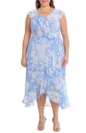 London Times Ruffle Wrap Maxi Dress in Blue/white at Nordstrom Rack, Size 14W