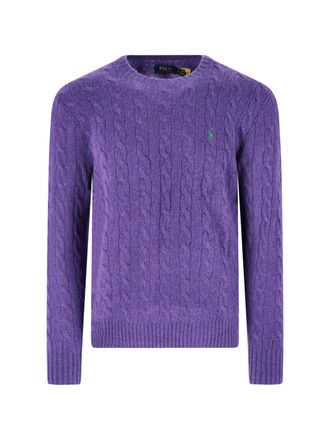 Polo Ralph Lauren Purple Cable Knit Wool-Cashmere Sweater