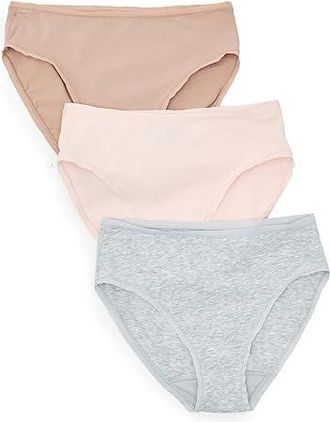 Natori Bliss Bare Cotton Hipster 3-Pack Womens Underwear Light Grey Heather/Buff/Peach Whip : L (Womens 14-16), Cotton/Elastane/Lycra