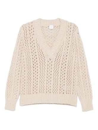 Eleventy sequin-embellished open-knit sweater - women - Polyamide/Virgin Wool/Alpaca Wool/Polyester - L - Neutrals