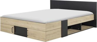 Calicosy Calicosy - Letto con contenitore 160x200 cm - Nero e legno chiaro