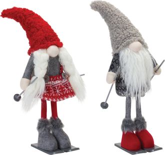 Melrose International Plush Winter Gnome on Skis (Set of 2) - Red; Grey