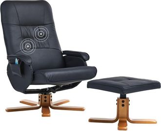 Beliani Beliani - Sillón de masaje con respaldo alto giratorio con calefacción con reposapiés de piel sintética negro Relaxpro