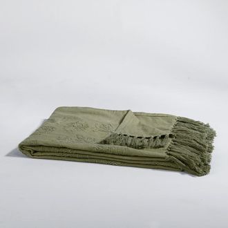 Maisons du monde Manta de sof&aacute; de algod&oacute;n con estampado verde 130x170 cm