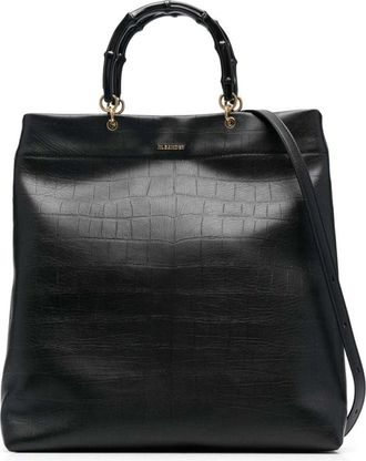 Jil Sander Black bamboo-handle embossed tote bag