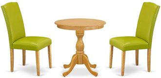 East West Furniture ESEN3-OAK-51 - 3-Pc Dining Room Table Set - 2 Mid Century Dining Chairs and 1 Wooden Dining Table (Oak Finish)