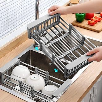 OEM Escurridor De Platos Retr&aacute;ctil De Acero Inoxidable Para Cocina, Cesta De Escurrido Para Fregadero, Soporte Para Recipiente De Escurrido, Estante