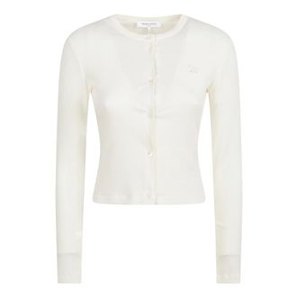 Maison Kitsun&eacute; Truien & Vesten, Dames, Wit, XS, Katoen, Baby Fox Ribbed Cardigan