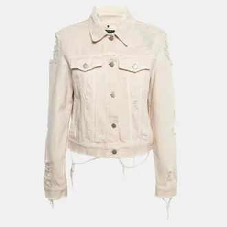 J Brand Cream Distressed & Ripped Denim Buttoned Jacket
