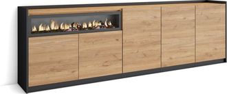 Skraut Home Skraut Home - Aparadores Para Sal&oacute;n, 260x37x80cm, 5 Puertas, Chimenea El&eacute;ctrica, Roble Y Negro