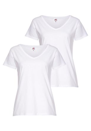 Fruit Of The Loom V-Shirt FRUIT OF THE LOOM Lady-Fit Valueweight V-Neck, Damen, Gr. XXL (44), weiss (wei&szlig;), Single Jersey, Obermaterial: 100% Baumwolle, unifarben, Basi