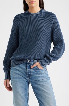 Faherty Sunwashed Organic Cotton Fisherman Sweater in Navy Blazer at Nordstrom Rack, Size X-Large