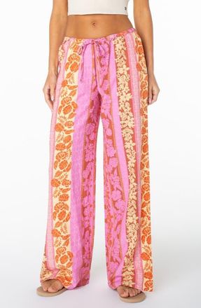 Roxy Iyla 2 Printed Wide Leg Drawstring Pants in Fuchsia Pink at Nordstrom, Size X-Small